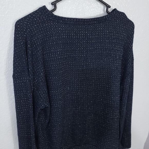 Tommy Hilfiger Sweater Top Womens Small Navy Blue Waffle Thermal Knit Round Neck - Picture 9 of 11